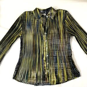 Nicola Women’s Green and Navy Button up Long Sleeve Blouse Size S